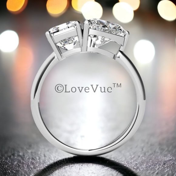 Certified 2ct. t.w. Diamond Emerald&Heart Brilliant Cut Engagement Wedding Ring - Picture 4 of 15